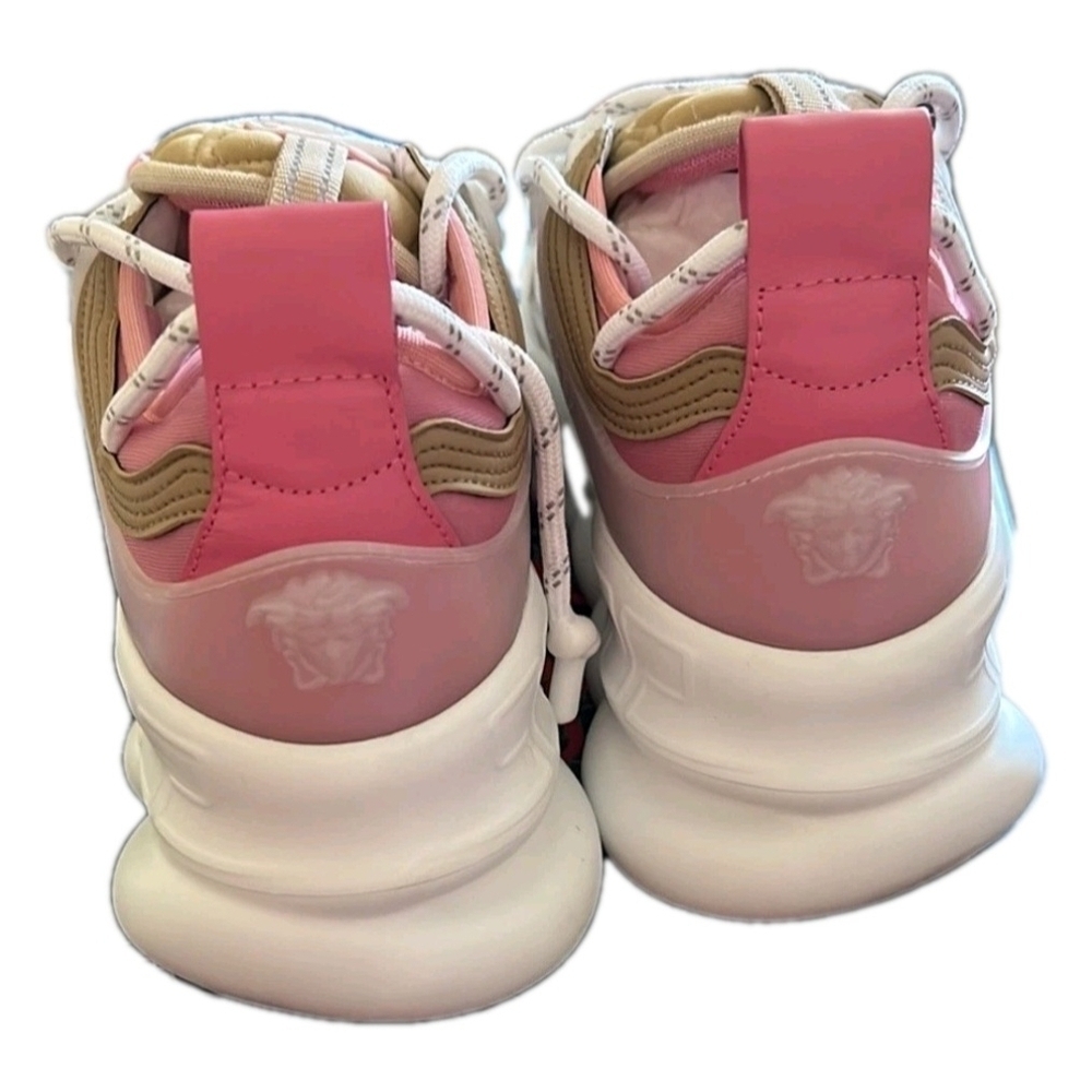 Versace Gold Hibiscus Baroque Print Pink Chain Reaction Trainers EU 37 US Wmns 7 - Picture 4 of 9